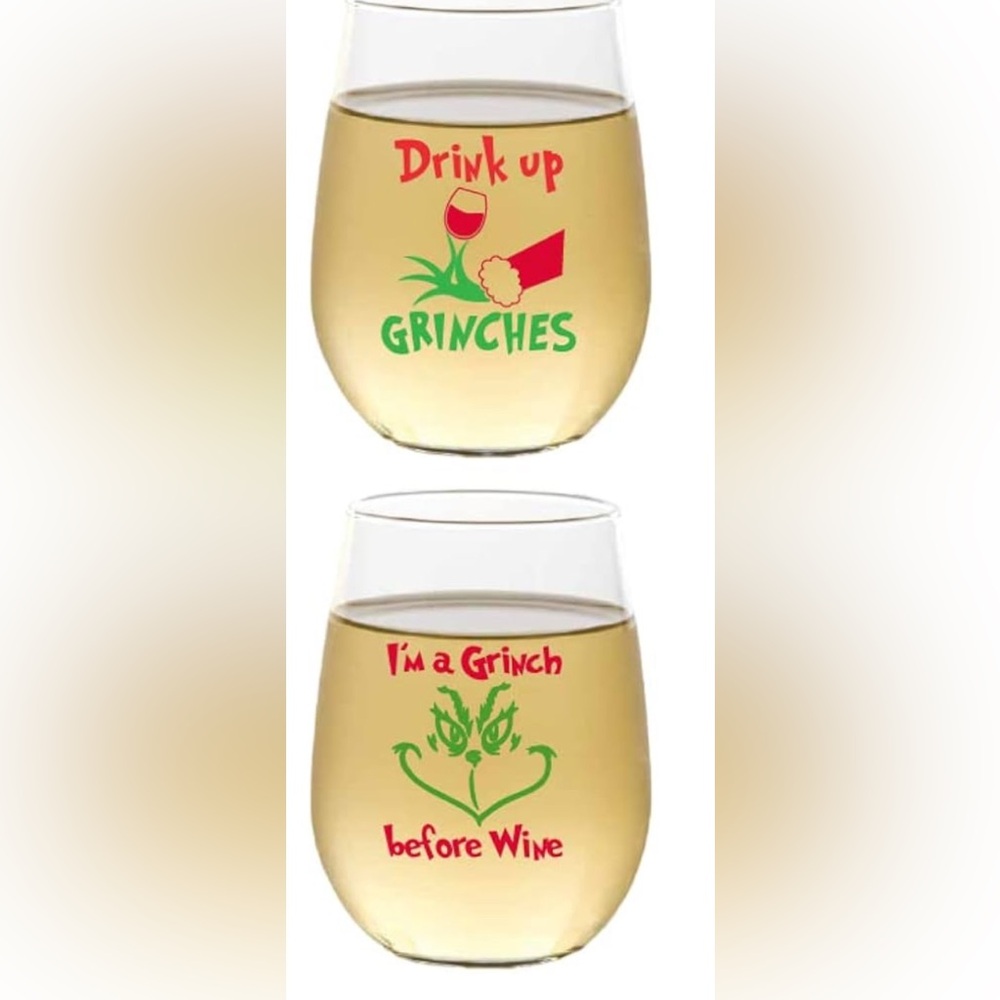 4 Wine-Oh Grinch Shatteproof stemless Wine Glass